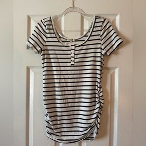 Black & White Stripe T-Shirt Top Sides Ruched Women M